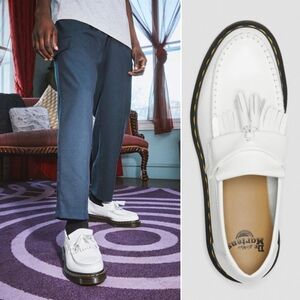 🆕️ Dr. Martens Adrian Yellow Stitch Leather Tassel Loafers in Smooth White